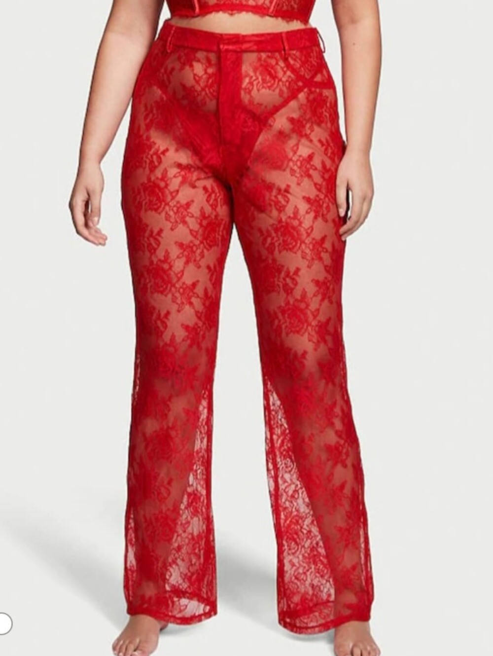 Victoria's Secret Lipstick Red Archive Sheer Lace Pant Size Medium
